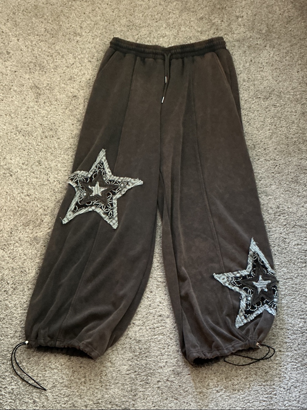 Davi & Dani Star Jogger Scuba Boho Pants ~ Mineral Wash Black - Picture 5 of 14
